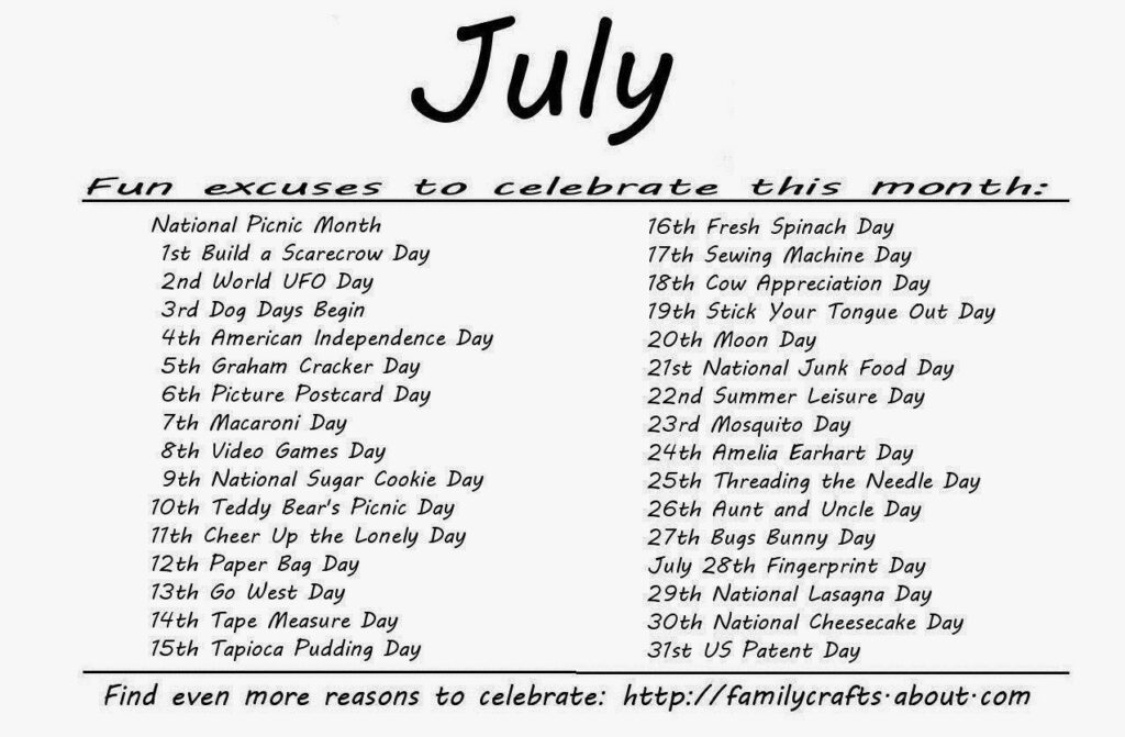 Special Days In July 2025 Calendar Celeste Wood
