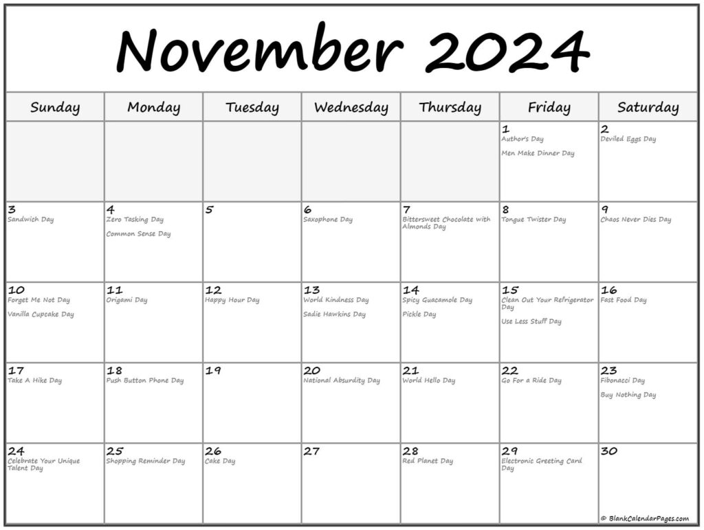 Special Days In November 2024 Calendar Printable Sydel Isabelle