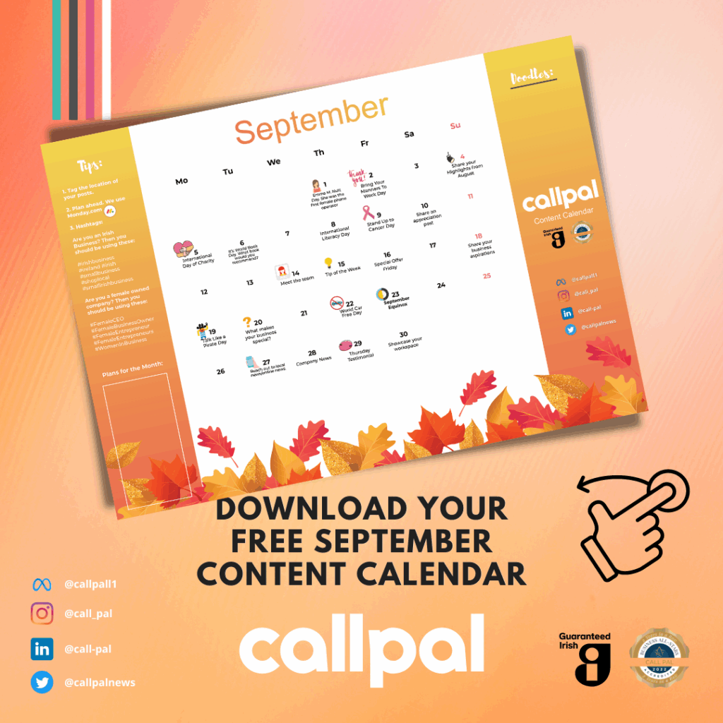 The Free September Social Media Content Calendar Call Pal Ireland 39 s 