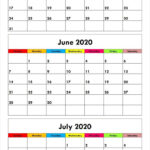 Three Month Calendar May June July 2020 June Calendar Printable