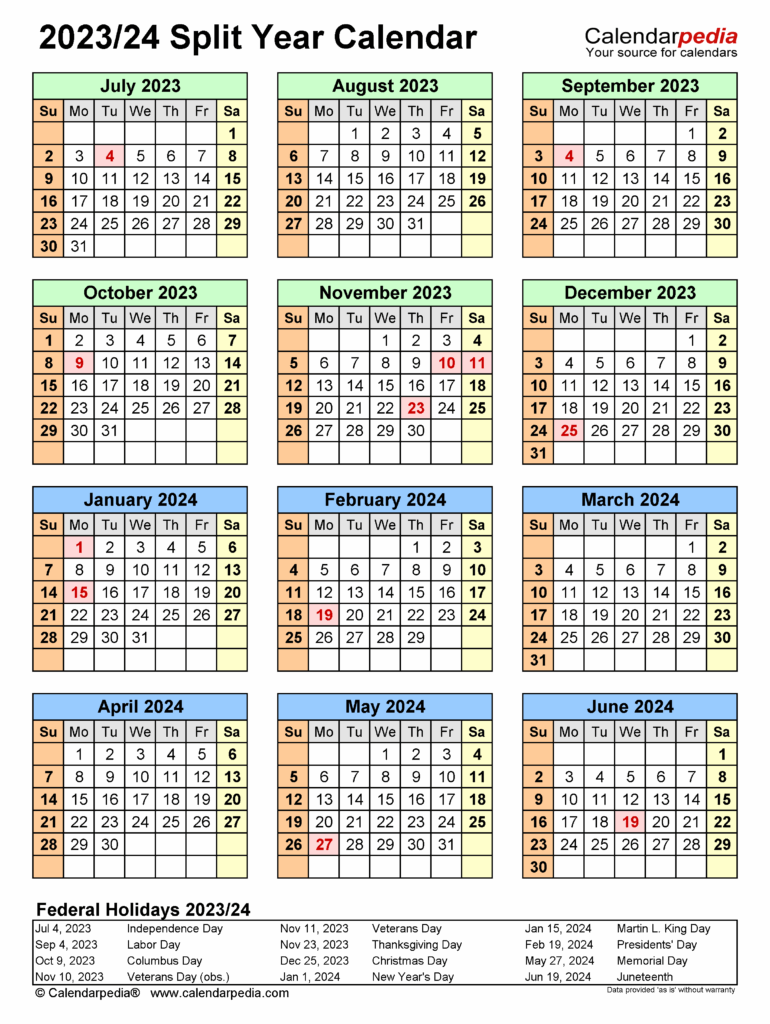 Yearly Calendar July 2023 To June 2025 Printable Kian Clarke