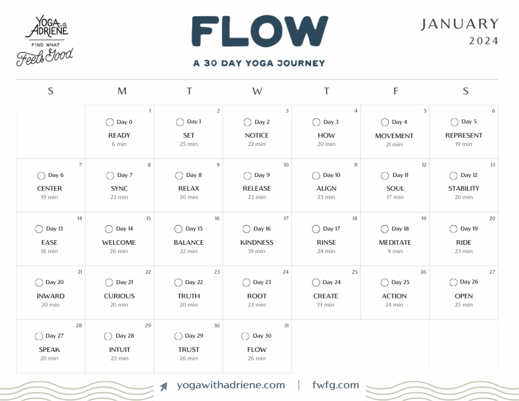 Yoga With Adriene July Calendar 2024 Printable Calendar 2025