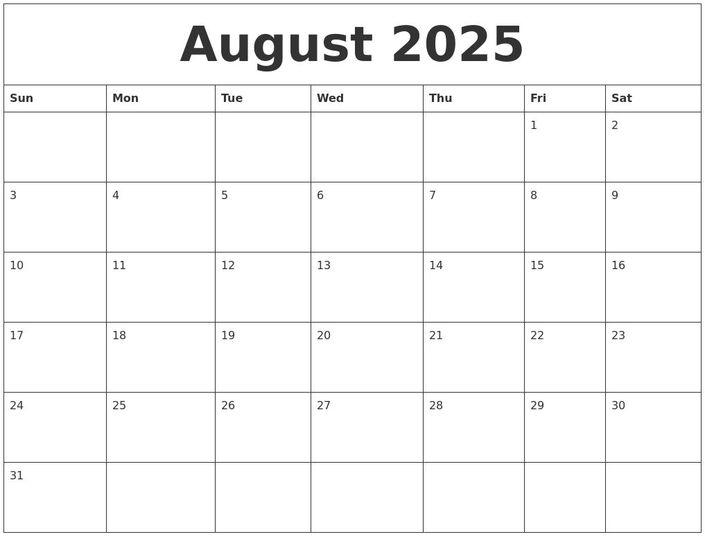 Your Information To Printable August 2025 Calendars In PDF Group And 